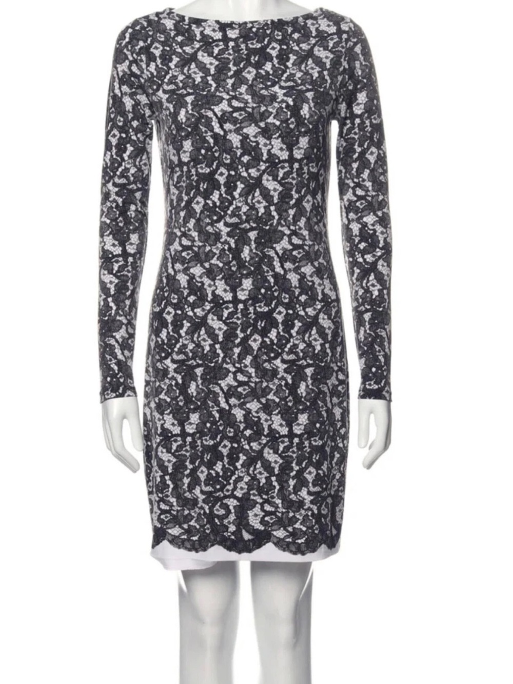 Michael Kors Black & White Long-Sleeve Lace Sheath Dress XS